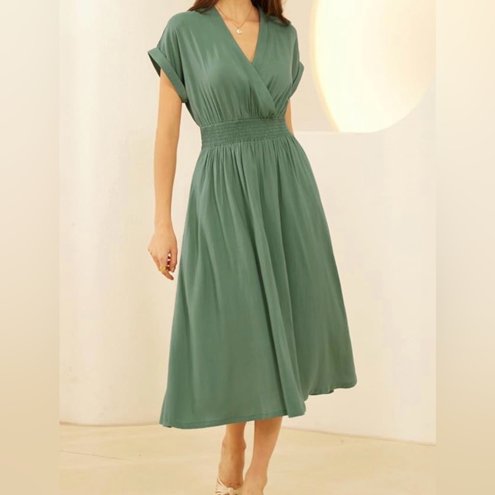 Grace Karin Sage Green Summer Midi Dress, L